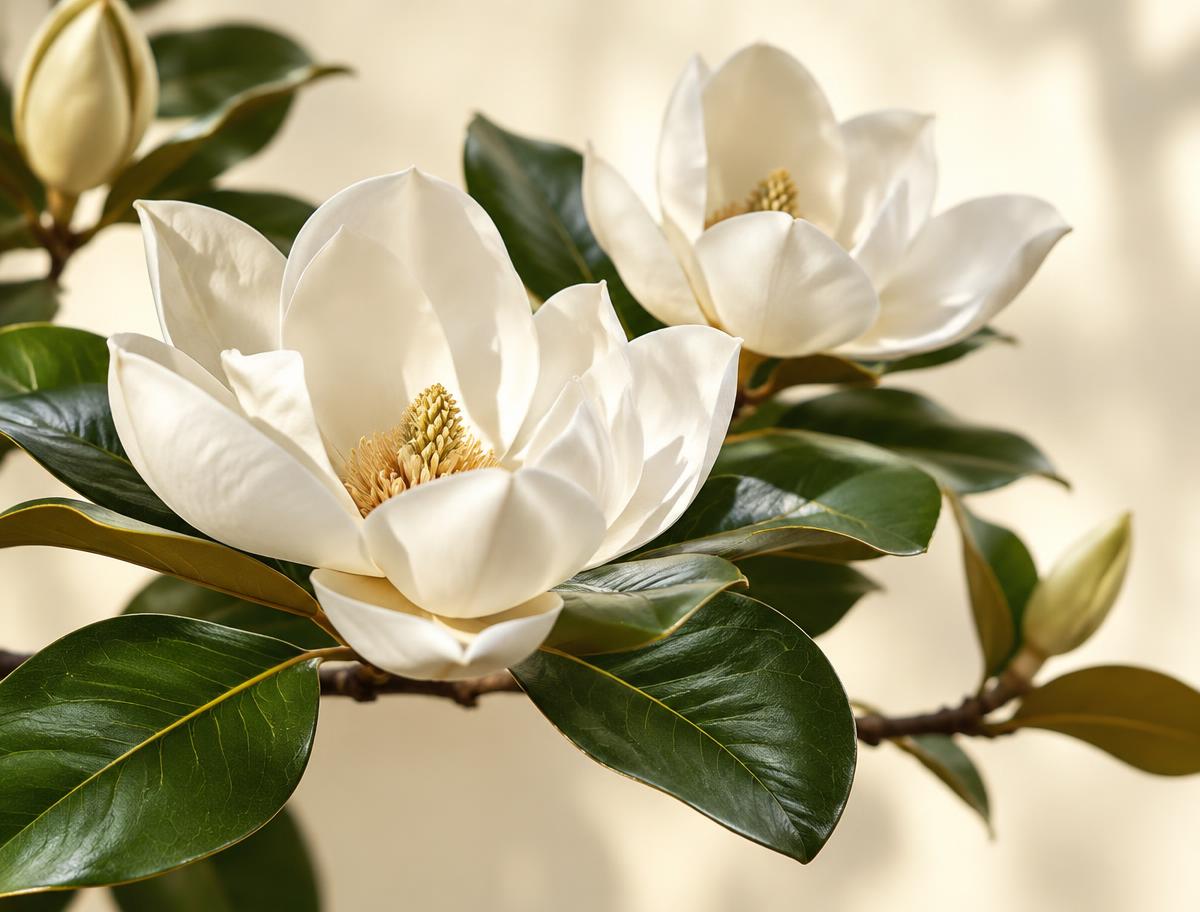 White magnolia blossoms in warm sunlight — the symbol of Magnolia House